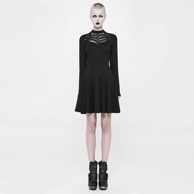 Low-waisted Dresses for Relaxed -Women's Spiderweb Neck Punk Dress