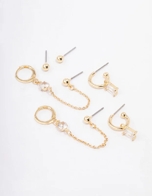 Rings with knot motifs for symbolic love -Lovisa Gold Plated Baguette Hoop Chain Earring 4-Pack