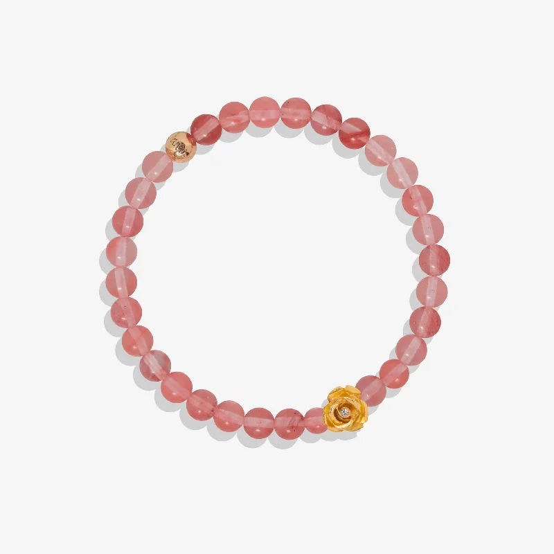 Bracelets with floral sapphire for romantic glow -Eternal Rose Cherry Quartz Stretch Bracelet