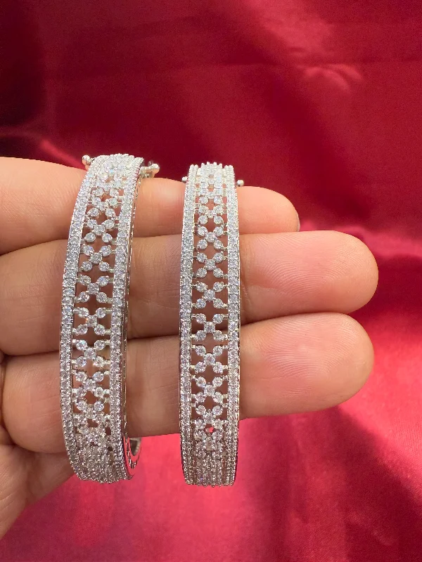 Bracelets with garnet stones for deep red -Pleasing White Color Design American Diamond Bangle Set