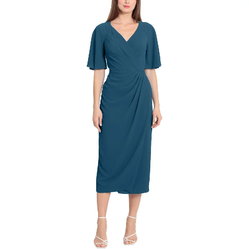 Wool Dresses for Warmth -Maggy London Womens Surplice Mid Calf Wrap Dress