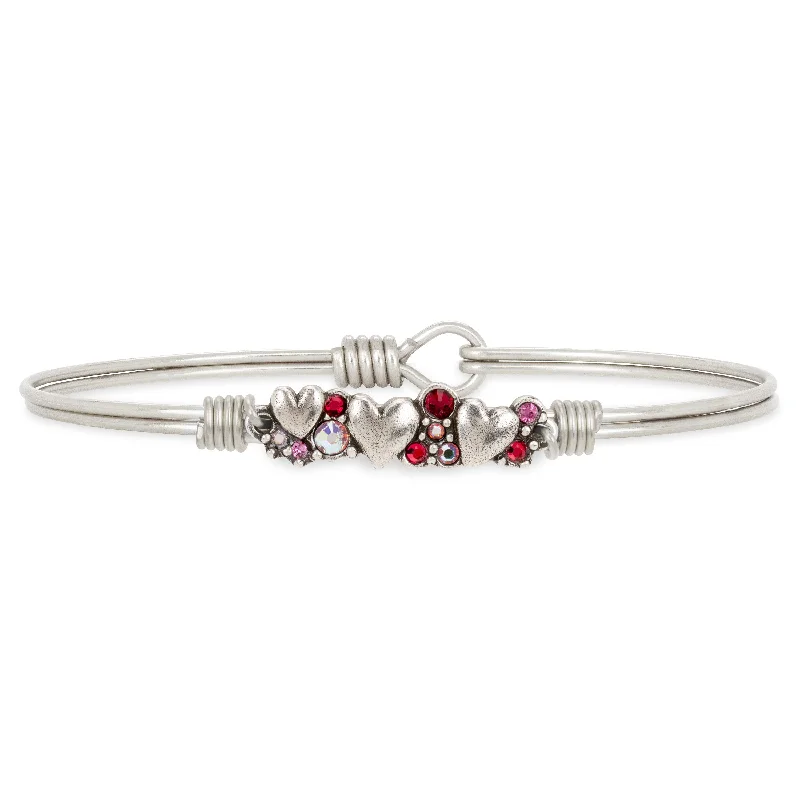 Bracelets with sleek topaz for icy shine -Heart Medley Bangle Bracelet in Scarlet