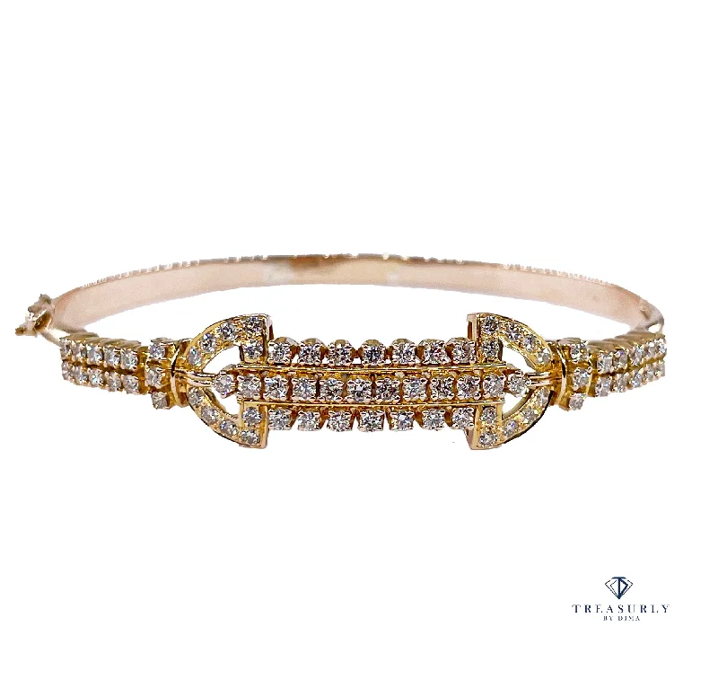 Bangles with rose-cut gems for vintage -Vintage Late Art Deco 1.50ctw Diamond Bangle Hinged 18K Gold Bracelet