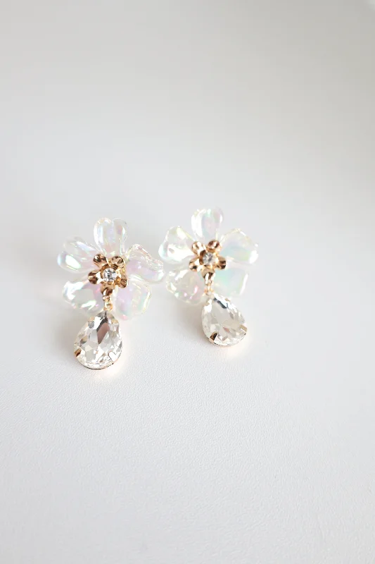 Rings with faceted aquamarine for sea glow -Blooming Earring