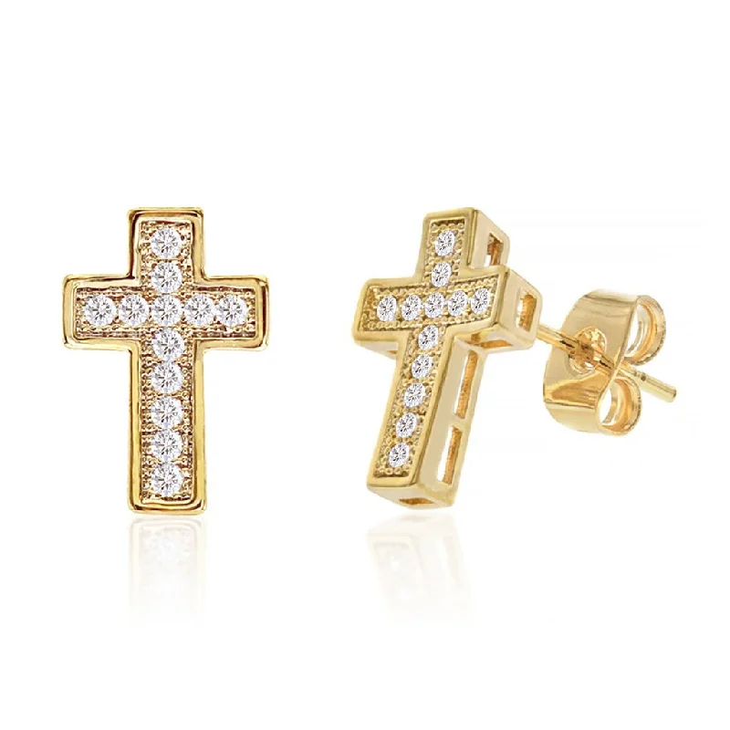 Sterling silver rings with vibrant turquoise stones -Diamond Look Cubic Zirconia Micro Pave Cross Earring