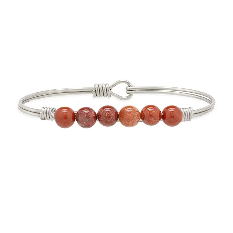 Bangles with bold hematite for metallic shine -Red Jasper Energy Stone Bangle Bracelet for Self Confidence