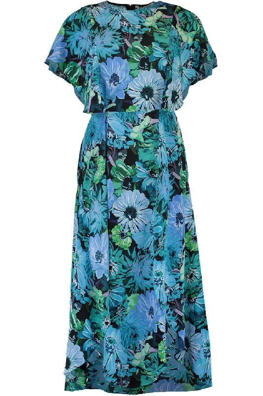 Belted Dresses for Shaping -Flower Print Midi Dress