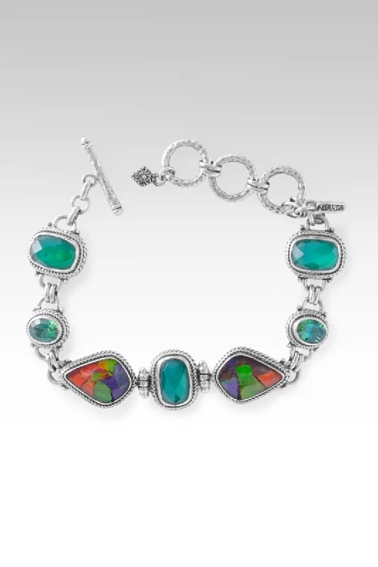 Bangles with claw-set tourmaline for vibrancy -Rejoice In Hope Bracelet™ in Ammolite Triplet