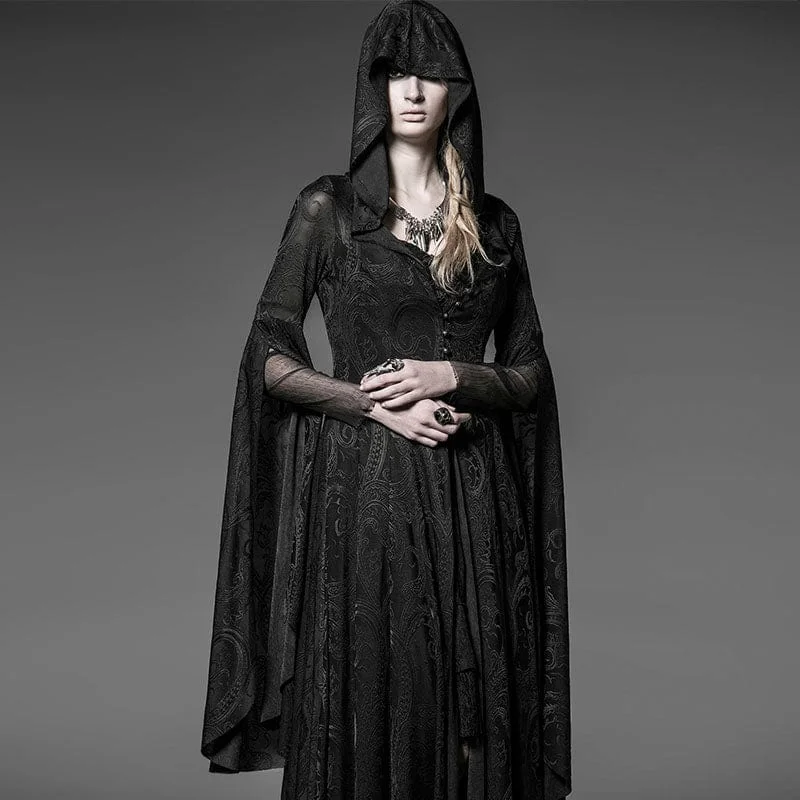 Ethnic Dresses with Tribal Design -Women's Gothic Hooded Witch Maxidress Halloween Priestess Dress