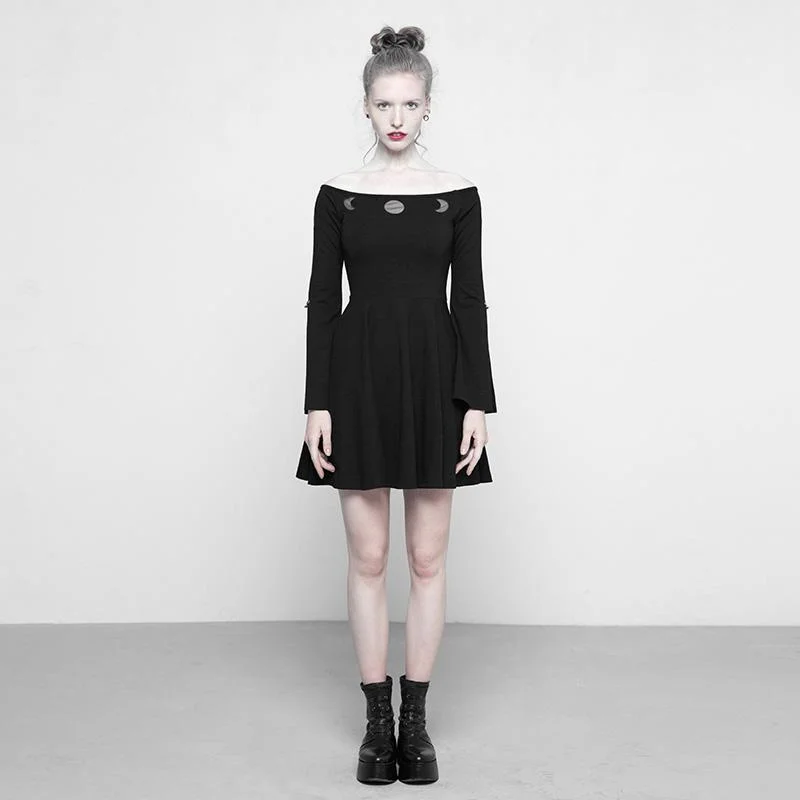 Fringed Dresses for Edgy -Women's Moon Phases Short Punk Dress