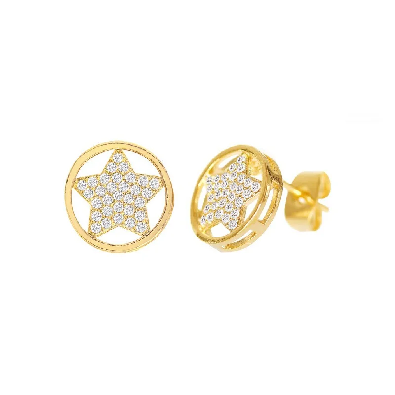 Rings with tourmaline gems for bold hues -Cubic Zirconia Micro Pave Star In Circle Earring