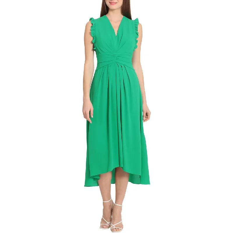 Minimalist Dresses for Simplicity -Maggy London Womens Hi-Low V-Neck Midi Dress