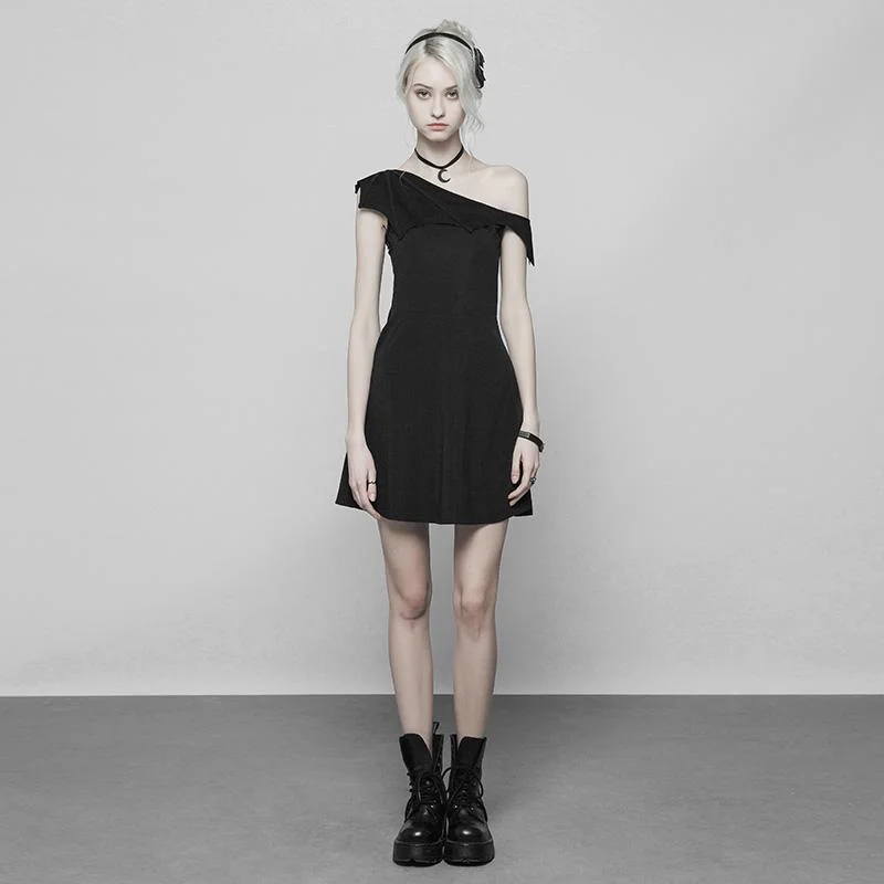 Studded Dresses for Statement -Women's One Shoulder Punk Mini Dress