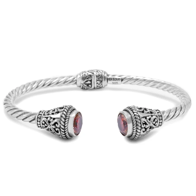 Bracelets with sunstone gems for fiery shine -Sterling Silver Janyl Adair Red Velvet Mystic Moissanite Oval Tip-To-Tip Cable Bracelet With Retention Hinge™