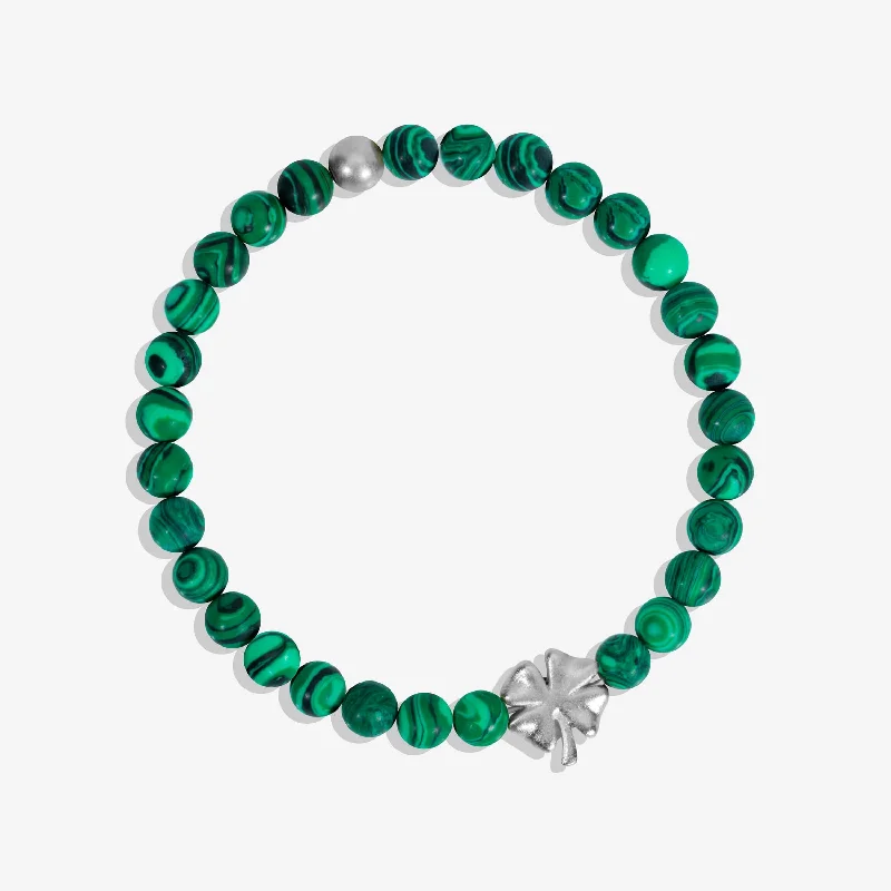 Bracelets with hematite for sleek metallic sheen -Lucky Wish Malachite Stretch Bracelet