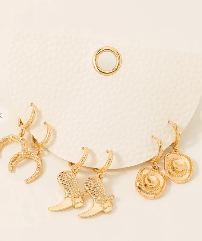 Rings with matte gold for subtle luxury -Country Charm Earring Set