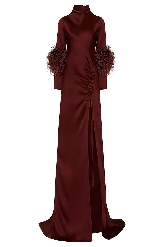 Birthday Dresses for Celebration -Double Face Satin Slit Maxi Dress