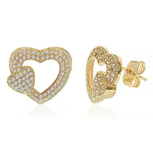 Rings with smoky quartz for muted elegance -Diamond Look Cubic Zirconia Micro Pave Double Heart Earring