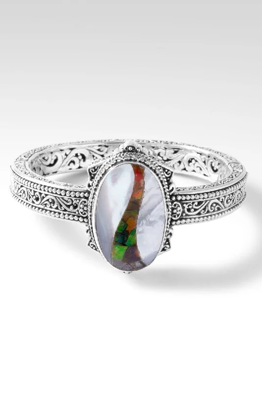 Bracelets with delicate amethyst for purple glow -With a Purpose Bangle™ in White Mother of Pearl with Ammolite Inlay