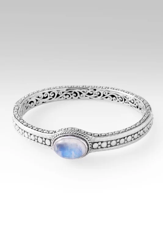 Bangles with bold onyx stones for contrast -Serve with Humility Bangle™ in Rainbow Moonstone