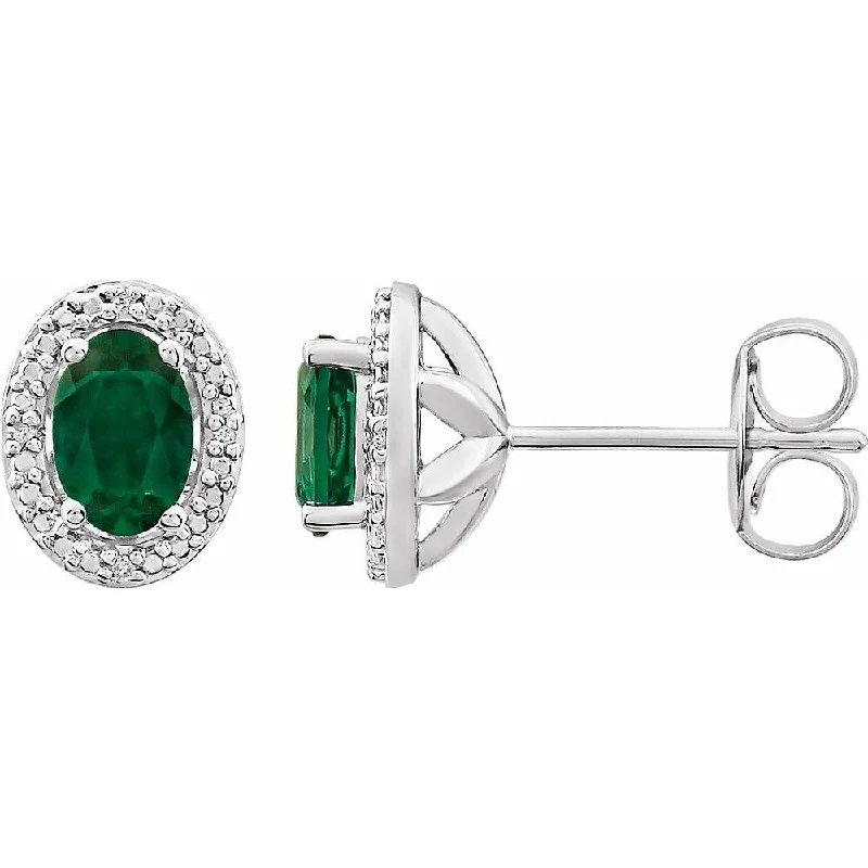 Rings with carved turquoise for artistic flair -Sterling Silver Created Emerald & .025 CTW Diamond Stud Earring for Women