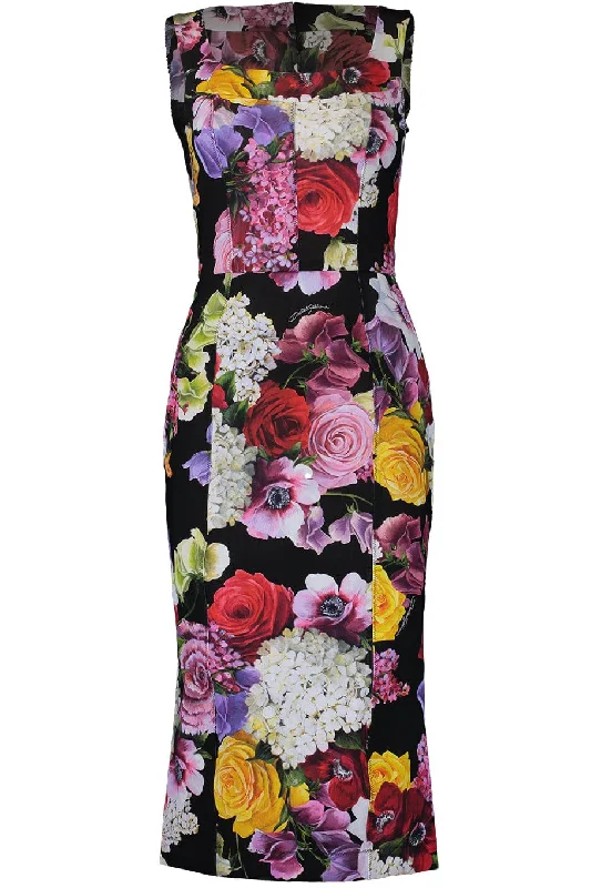 Black Dresses for Versatile -Printed Stretch Sleeveless Midi Dress