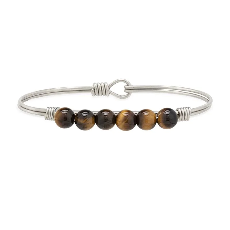 Leather bracelets with adjustable clasp for comfort -Tigers Eye Energy Stone Bangle Bracelet for Focus