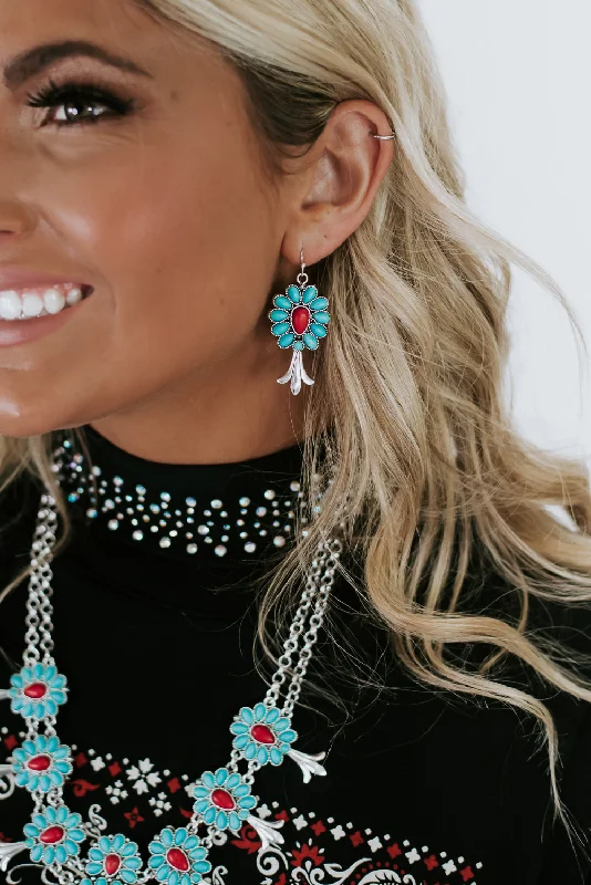 Rings with peacock ore for iridescent glow -Way Out West Concho Earring, Turquoise/Red