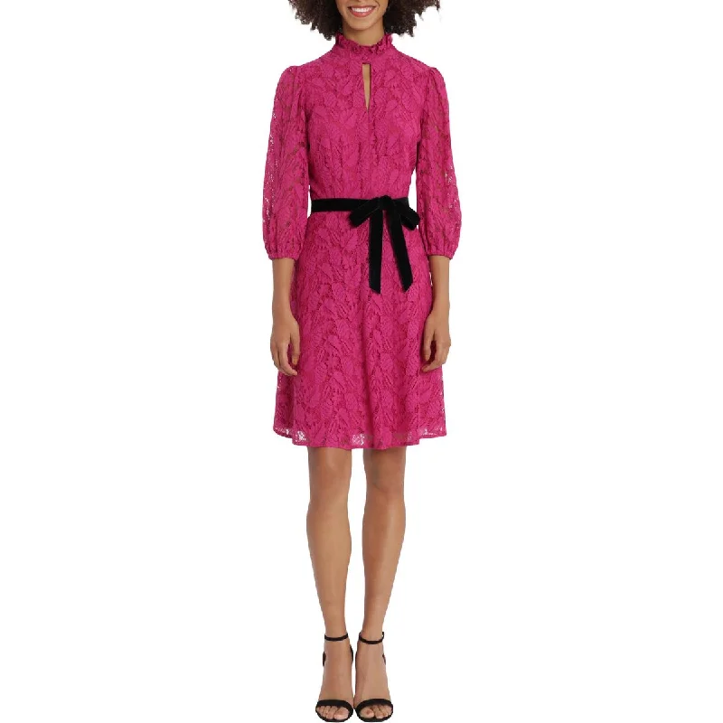 Printed Dresses with Patterns -Maggy London Womens Lace Overlay Knee Length Fit & Flare Dress