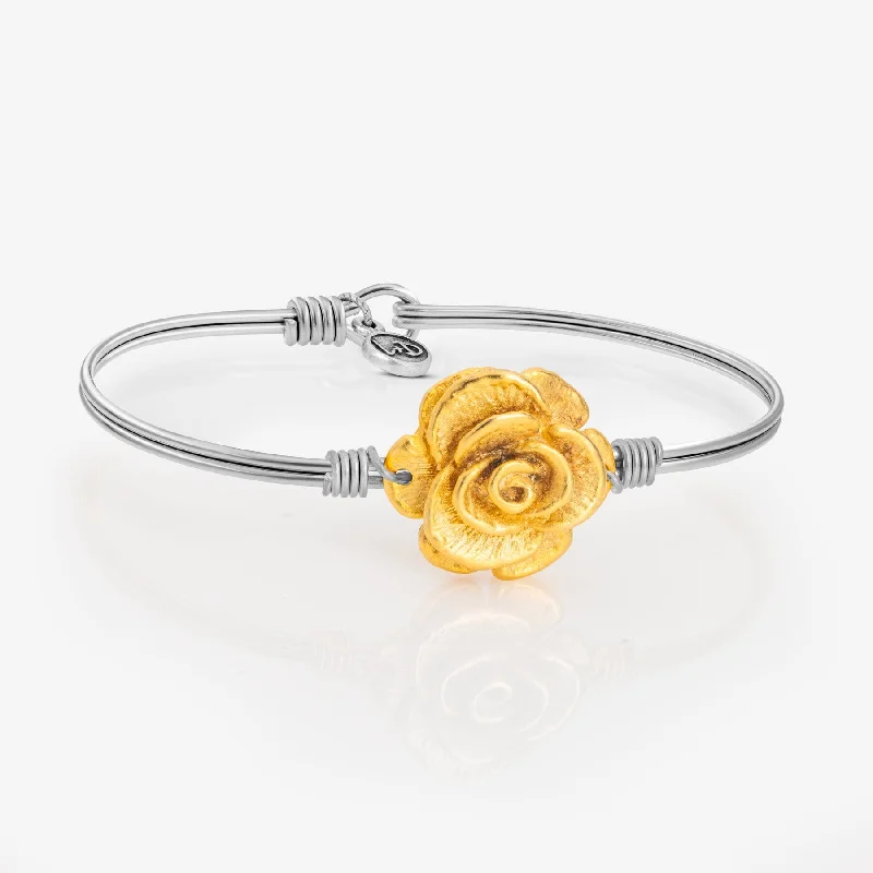 Bracelets with sapphire gems for blue sparkle -Golden Rose Bangle Bracelet