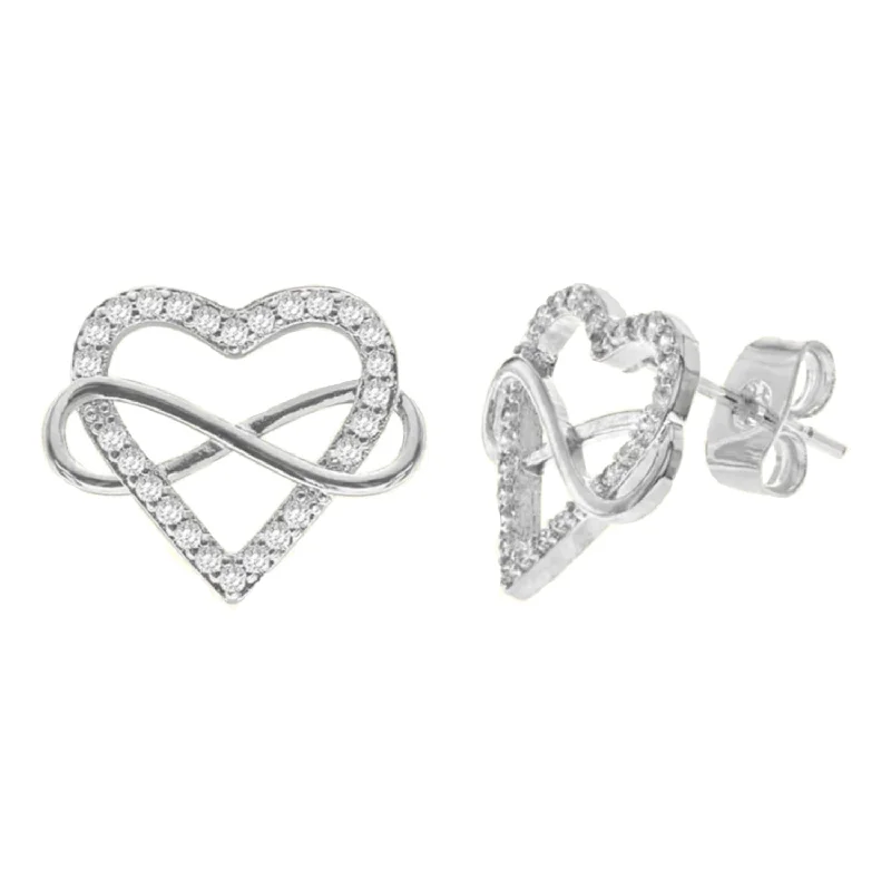 Rings with etched floral bands for detail -Diamond Look Cubic Zirconia Micro Pave Infinity Heart Earring