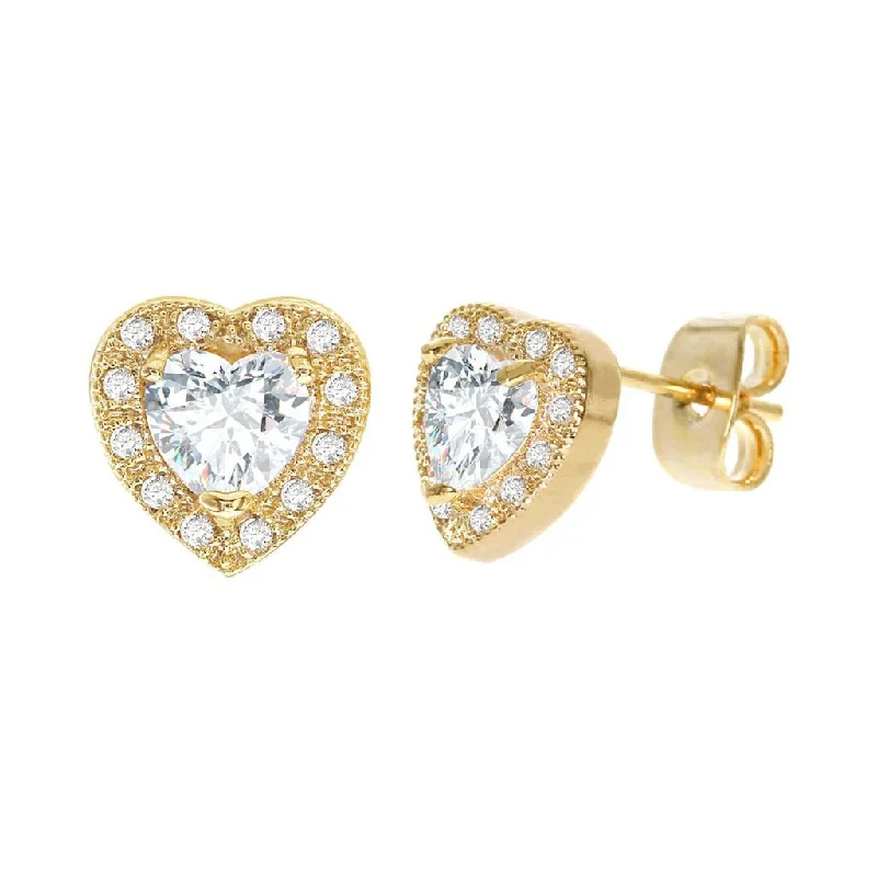 Chunky rings with hammered gold band texture -Diamond Look Cubic Zirconia Heart Earring