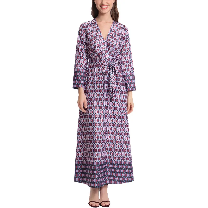 Tiered Dresses for Voluminous -Donna Morgan Womens Faux Wrap Printed Maxi Dress