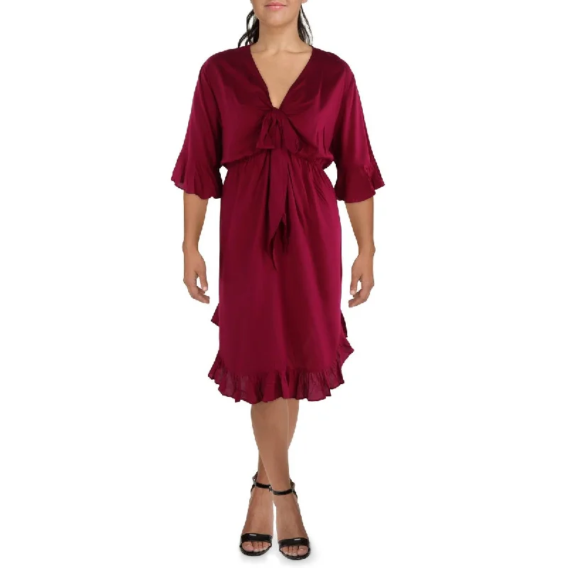 Long-sleeved Dresses for Coverage -Dani Marie Womens Plus Arielle Tie Front Midi Shift Dress