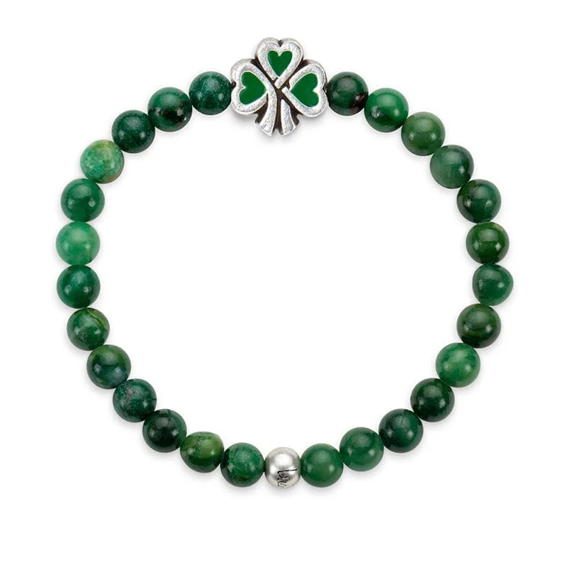 Bangles with rainbow moonstone for color play -Shamrock Stretch Bracelet in Jade Green Beads