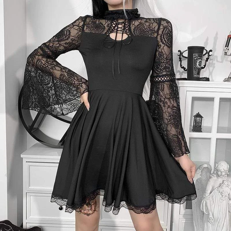 Ball Gown Dresses for Glamour -Women's Grunge Strappy Lace Splice Dress