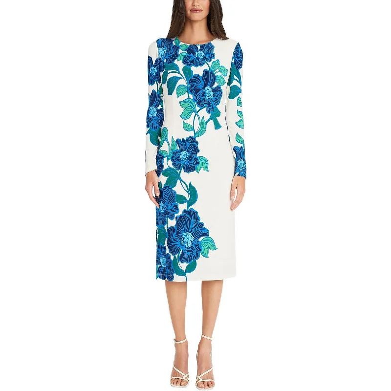 Geometric Dresses for Modern -Maggy London Womens Floral Print Long Sleeve Midi Dress