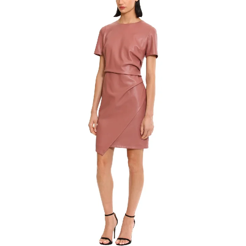 Capri Dresses for Playful -Donna Morgan Womens Faux Leather Ruched Cocktail And Party Dress