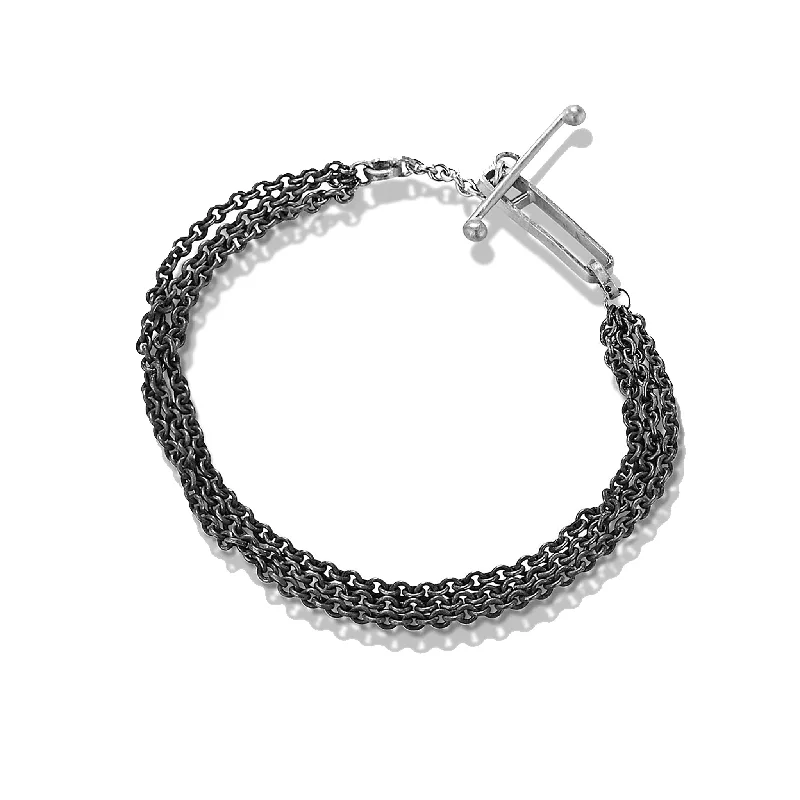 Bangles with topaz gems for icy blue -"Friendship" Oxidized Sterling Silver Toggle Clasp Bracelet