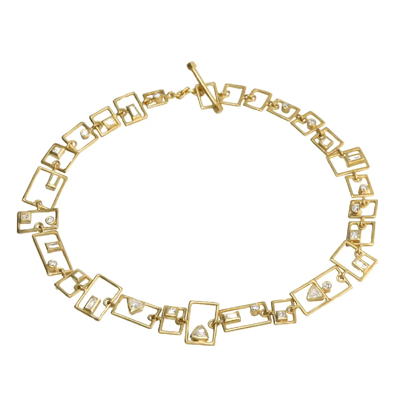 Gold bracelets with delicate diamond charm accents -18K Gold "Grid Layout" Bezel-Set Diamond Bracelet