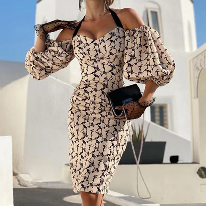 Denim Dresses for Casual Style -Women's Printed Off-shoulder Tube Top Fashion Dress