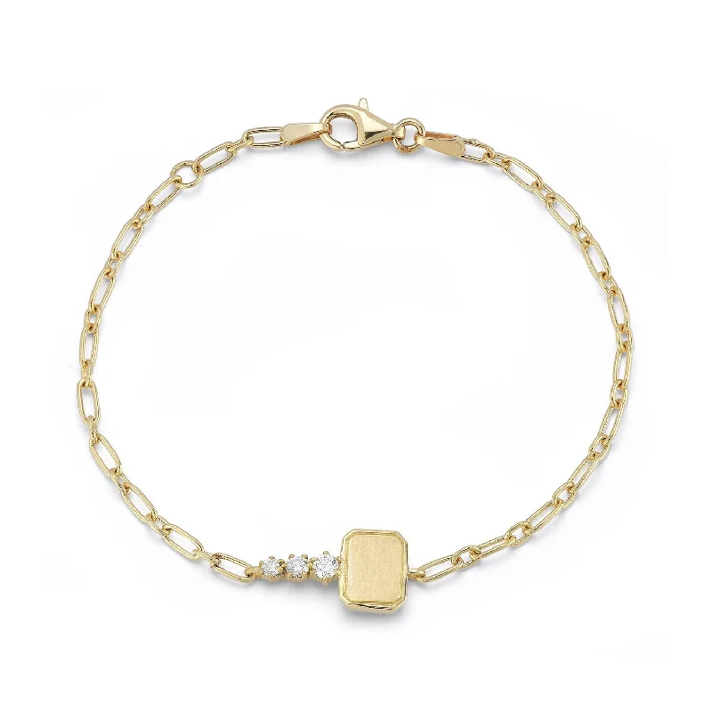 Bangles with sleek matte finish for subtlety -"Mini Catherine Key" Chain Bracelet with Three Diamonds