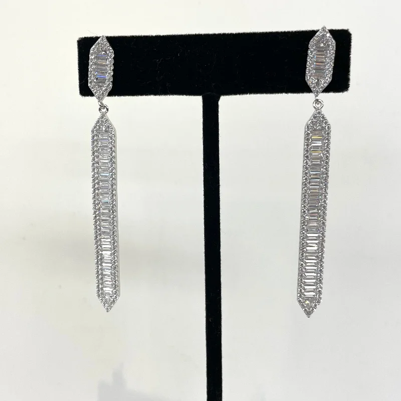 Bold rings with oversized amethyst gemstones -Elongated Marquise Baguette Drop Earring