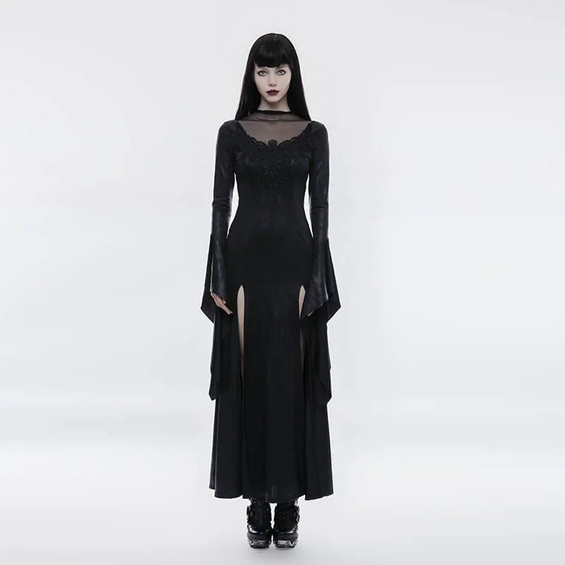 Ruffled Dresses for Girly -Women's Gothic Pagoda Sleeve Open Forklift Gorgeous High Cross Dress