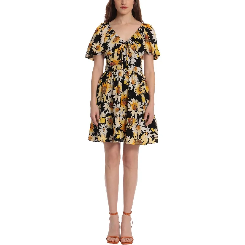 Bohemian Dresses with Tassels -Donna Morgan Womens Floral Print Ruched Mini Dress