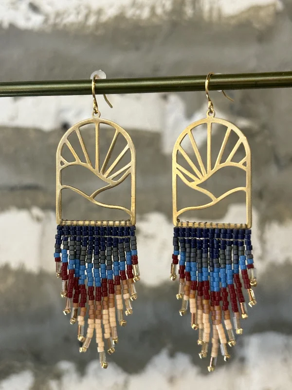 Rings with rough moonstone for natural beauty -Beaded Handwoven Sedona Sunset Fringe Earring