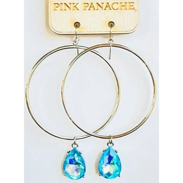 Rings with carved turquoise for artistic flair -Blue rhinestone teardrop earring, Pibnk Panache