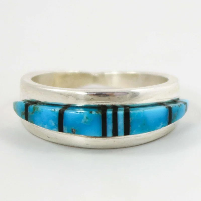 Rings with double bands for modern twist -Turquoise and Jet Ring