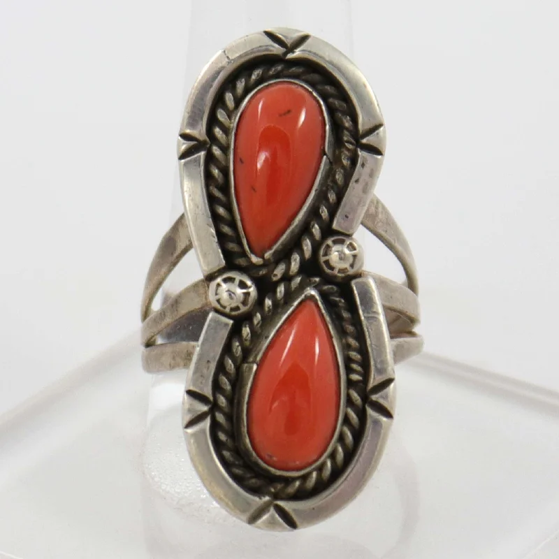 Rings with hexagon-cut stones for trendiness -1950s Coral Ring