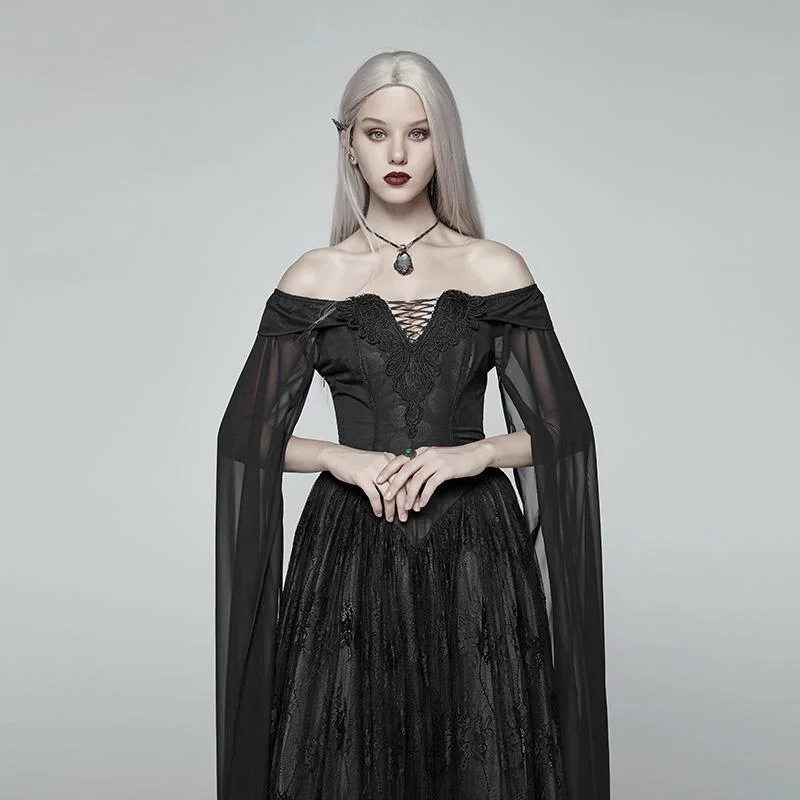 African Dresses with Culture -Women's Goth Off Shoulder Multilayered Lace Witch Gown Wedding Dress